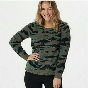 Barefoot Dreams CozyChic Women's Pullover‎ Soft Sweater In Camoflauge Size M